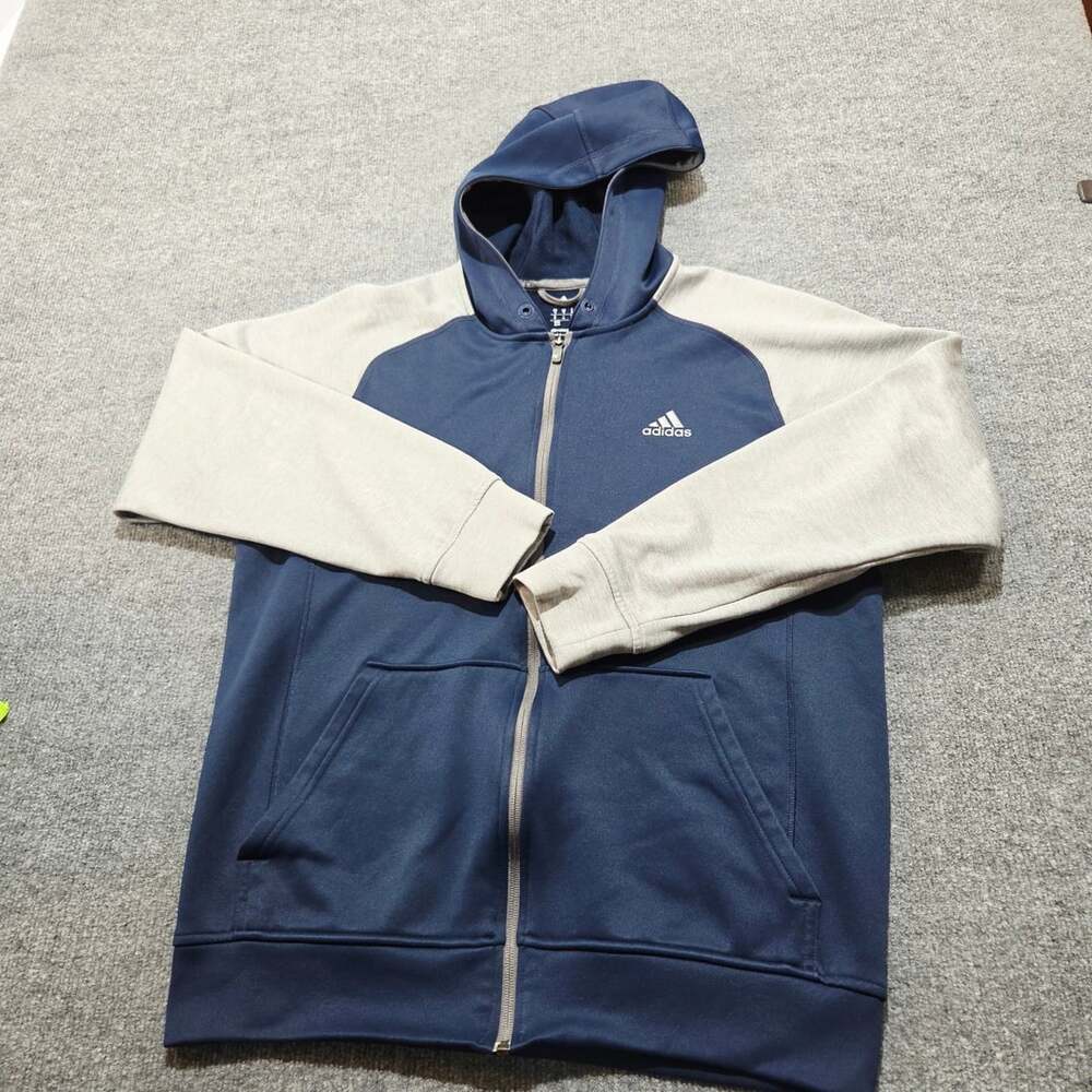 Adidas Climawarm Full Zip Hoodie Navy Blue Gray Men's Medium